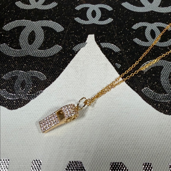 Unique Upcycled Chanel whistle charm on 18” gold 925 chain - Picture 3 of 7